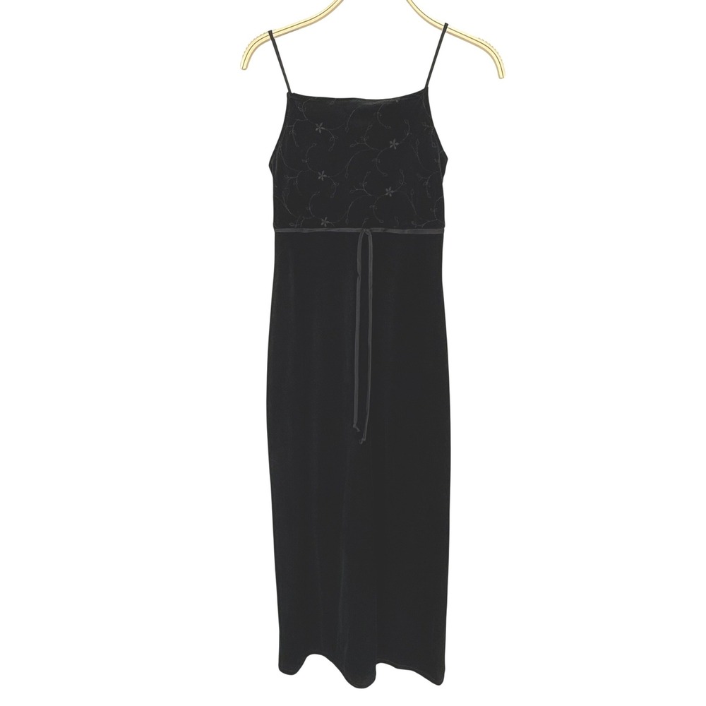 City Triangles Velvet Midi Dress Womens Small Black Floral Embroidery